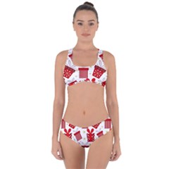 Christmas Texture, Pattern, Red, Craciun, Christmas, Bow, Gift Criss Cross Bikini Set