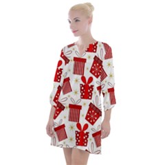 Christmas Texture, Pattern, Red, Craciun, Christmas, Bow, Gift Open Neck Shift Dress by kyorashop23