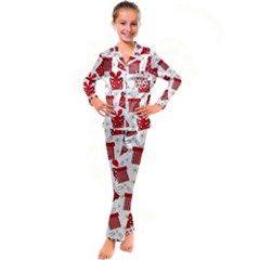 Christmas Texture, Pattern, Red, Craciun, Christmas, Bow, Gift Kids  Satin Long Sleeve Pajamas Set by kyorashop23