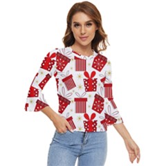 Christmas Texture, Pattern, Red, Craciun, Christmas, Bow, Gift Bell Sleeve Top