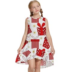 Christmas Texture, Pattern, Red, Craciun, Christmas, Bow, Gift Kids  Frill Swing Dress by kyorashop23