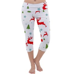 Christmas Texture, Pattern, Red, Craciun, Christmas, Snowflake, Capri Yoga Leggings