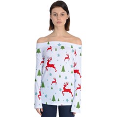 Christmas Texture, Pattern, Red, Craciun, Christmas, Snowflake, Off Shoulder Long Sleeve Top