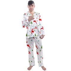 Christmas Texture, Pattern, Red, Craciun, Christmas, Snowflake, Men s Long Sleeve Satin Pajamas Set