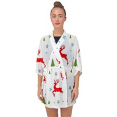 Christmas Texture, Pattern, Red, Craciun, Christmas, Snowflake, Half Sleeve Chiffon Kimono