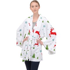 Christmas Texture, Pattern, Red, Craciun, Christmas, Snowflake, Long Sleeve Velvet Kimono 