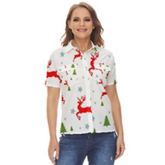 Christmas Texture, Pattern, Red, Craciun, Christmas, Snowflake, Women s Short Sleeve Double Pocket Shirt