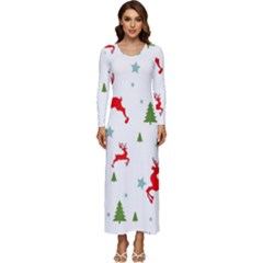 Christmas Texture, Pattern, Red, Craciun, Christmas, Snowflake, Long Sleeve Longline Maxi Dress