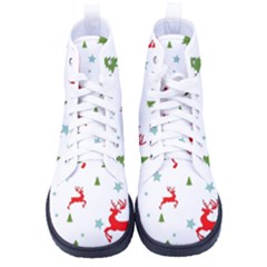 Christmas Texture, Pattern, Red, Craciun, Christmas, Snowflake, Kid s High-top Canvas Sneakers by kyorashop23