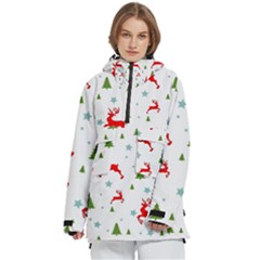 Christmas Texture, Pattern, Red, Craciun, Christmas, Snowflake, Women s Pullover Zip Ski And Snowboard Waterproof Breathable Jacket by kyorashop23