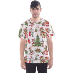 Christmas Texture, Pattern, Red, Tree, Craciun, Green, Christmas Men s Sport Mesh T-shirt