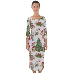 Christmas Texture, Pattern, Red, Tree, Craciun, Green, Christmas Quarter Sleeve Midi Bodycon Dress