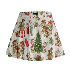 Christmas Texture, Pattern, Red, Tree, Craciun, Green, Christmas Mini Flare Skirt