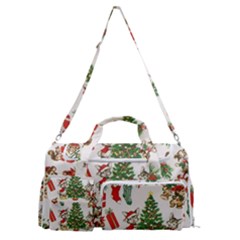 Christmas Texture, Pattern, Red, Tree, Craciun, Green, Christmas Sports Gym Duffle Bag With Shoe Compartment by kyorashop23