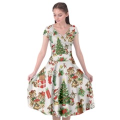 Christmas Texture, Pattern, Red, Tree, Craciun, Green, Christmas Cap Sleeve Wrap Front Dress