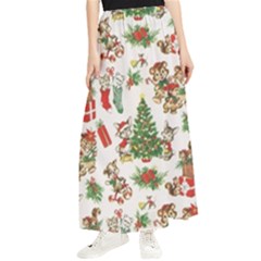 Christmas Texture, Pattern, Red, Tree, Craciun, Green, Christmas Maxi Chiffon Skirt by kyorashop23