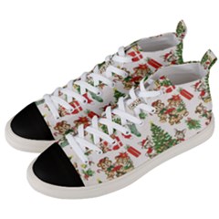 Christmas Texture, Pattern, Red, Tree, Craciun, Green, Christmas Men s Mid-top Canvas Sneakers