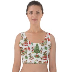 Christmas Texture, Pattern, Red, Tree, Craciun, Green, Christmas Velvet Crop Top by kyorashop23