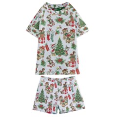 Christmas Texture, Pattern, Red, Tree, Craciun, Green, Christmas Kids  Swim T-Shirt and Shorts Set