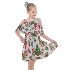 Christmas Texture, Pattern, Red, Tree, Craciun, Green, Christmas Kids  Shoulder Cutout Chiffon Dress