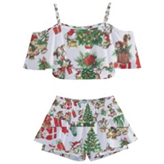 Christmas Texture, Pattern, Red, Tree, Craciun, Green, Christmas Kids  Off Shoulder Skirt Bikini