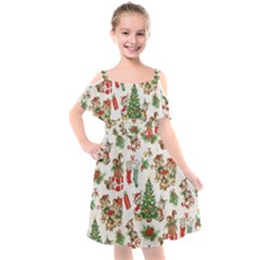 Christmas Texture, Pattern, Red, Tree, Craciun, Green, Christmas Kids  Cut Out Shoulders Chiffon Dress