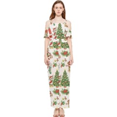 Christmas Texture, Pattern, Red, Tree, Craciun, Green, Christmas Draped Sleeveless Chiffon Jumpsuit