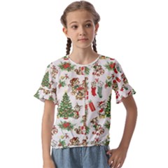 Christmas Texture, Pattern, Red, Tree, Craciun, Green, Christmas Kids  Cuff Sleeve Scrunch Bottom T-Shirt