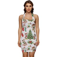 Christmas Texture, Pattern, Red, Tree, Craciun, Green, Christmas Sleeveless Wide Square Neckline Ruched Bodycon Dress