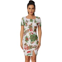 Christmas Texture, Pattern, Red, Tree, Craciun, Green, Christmas Fitted Knot Split End Bodycon Dress