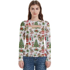 Christmas Texture, Pattern, Red, Tree, Craciun, Green, Christmas Women s Cut Out Long Sleeve T-Shirt