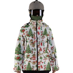 Christmas Texture, Pattern, Red, Tree, Craciun, Green, Christmas Men s Zip Ski and Snowboard Waterproof Breathable Jacket