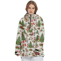 Christmas Texture, Pattern, Red, Tree, Craciun, Green, Christmas Women s Pullover Zip Ski And Snowboard Waterproof Breathable Jacket by kyorashop23