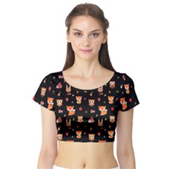 Cool Woodland Animal, Koteto, Scandinavian, Acorn Short Sleeve Crop Top