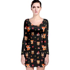 Cool Woodland Animal, Koteto, Scandinavian, Acorn Long Sleeve Velvet Bodycon Dress