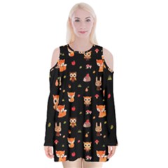 Cool Woodland Animal, Koteto, Scandinavian, Acorn Velvet Long Sleeve Shoulder Cutout Dress