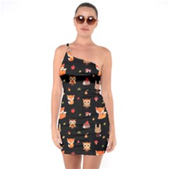 Cool Woodland Animal, Koteto, Scandinavian, Acorn One Shoulder Ring Trim Bodycon Dress