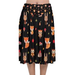 Cool Woodland Animal, Koteto, Scandinavian, Acorn Velvet Flared Midi Skirt