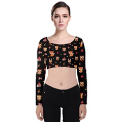 Cool Woodland Animal, Koteto, Scandinavian, Acorn Velvet Long Sleeve Crop Top