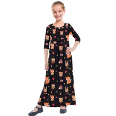 Cool Woodland Animal, Koteto, Scandinavian, Acorn Kids  Quarter Sleeve Maxi Dress