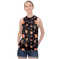 Cool Woodland Animal, Koteto, Scandinavian, Acorn High Neck Satin Top