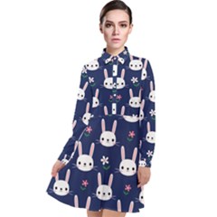 Cute Bunny Pattern, Easter, Koteto Long Sleeve Chiffon Shirt Dress