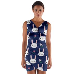 Cute Bunny Pattern, Easter, Koteto Wrap Front Bodycon Dress