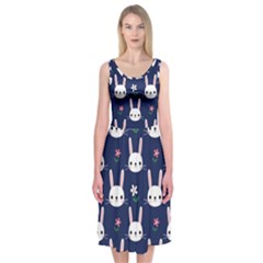 Cute Bunny Pattern, Easter, Koteto Midi Sleeveless Dress