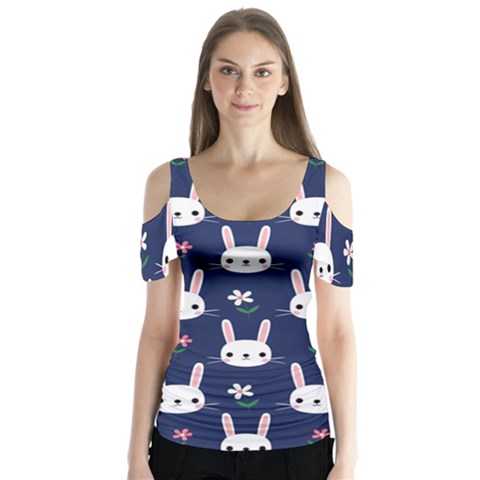 Cute Bunny Pattern, Easter, Koteto Butterfly Sleeve Cutout T-shirt  by kyorashop23