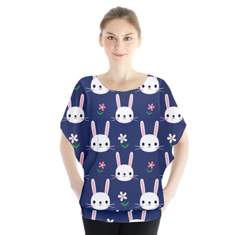 Cute Bunny Pattern, Easter, Koteto Batwing Chiffon Blouse by kyorashop23