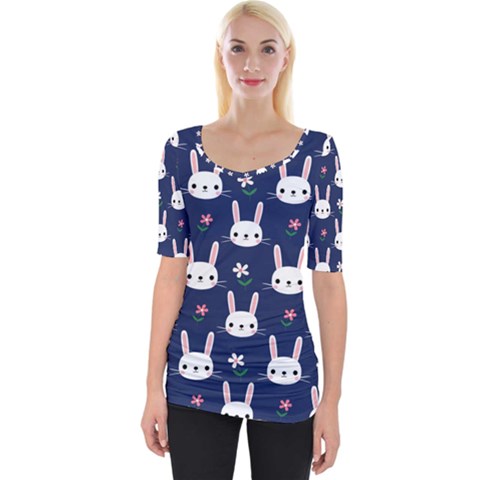 Cute Bunny Pattern, Easter, Koteto Wide Neckline T-shirt by kyorashop23