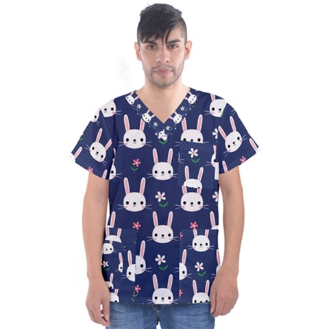 Cute Bunny Pattern, Easter, Koteto Men s V-neck Scrub Top by kyorashop23