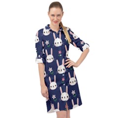 Cute Bunny Pattern, Easter, Koteto Long Sleeve Mini Shirt Dress