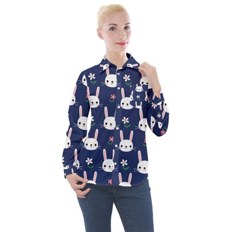 Cute Bunny Pattern, Easter, Koteto Women s Long Sleeve Pocket Shirt by kyorashop23